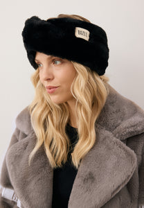 Black FEMI faux fur headband.