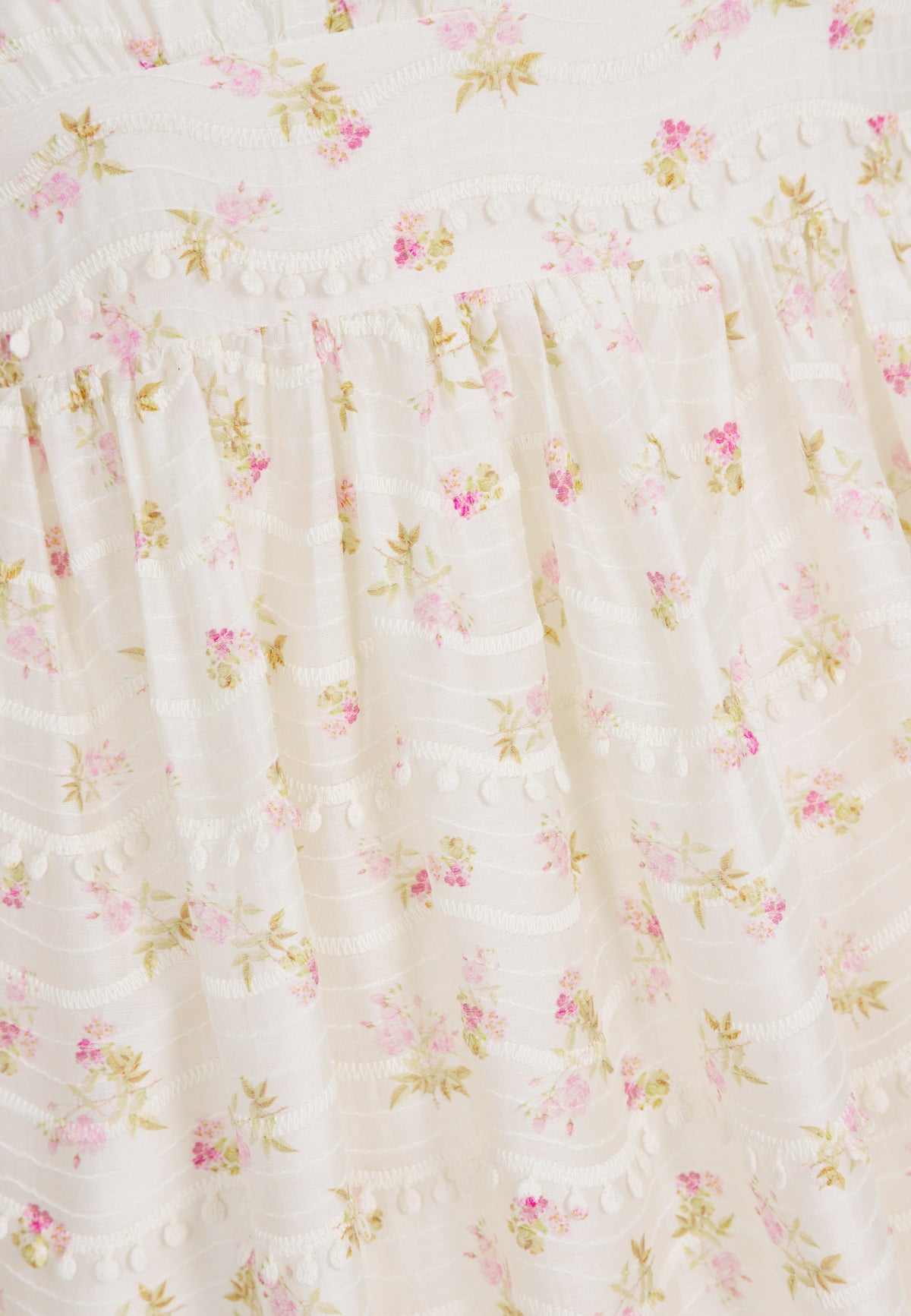 A close-up of the floral print on the FIFFI dress.