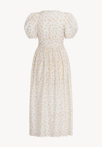 Cream maxi dress in the author's FIFFI print