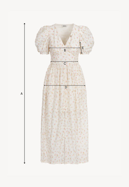 Cream maxi dress in the author's FIFFI print