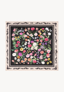 Black silk FIORIA scarf in a floral print.
