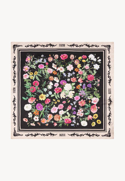 Black silk FIORIA scarf in a floral print.