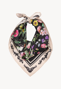 Black silk FIORIA scarf in a floral print.