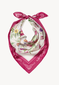 Pink silk FIORIA scarf in a floral print.