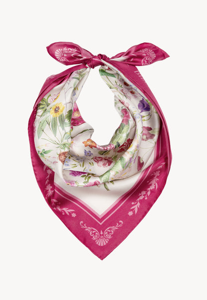 Pink silk FIORIA scarf in a floral print.