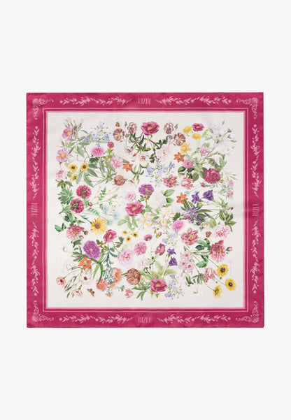 Pink silk FIORIA scarf in a floral print.