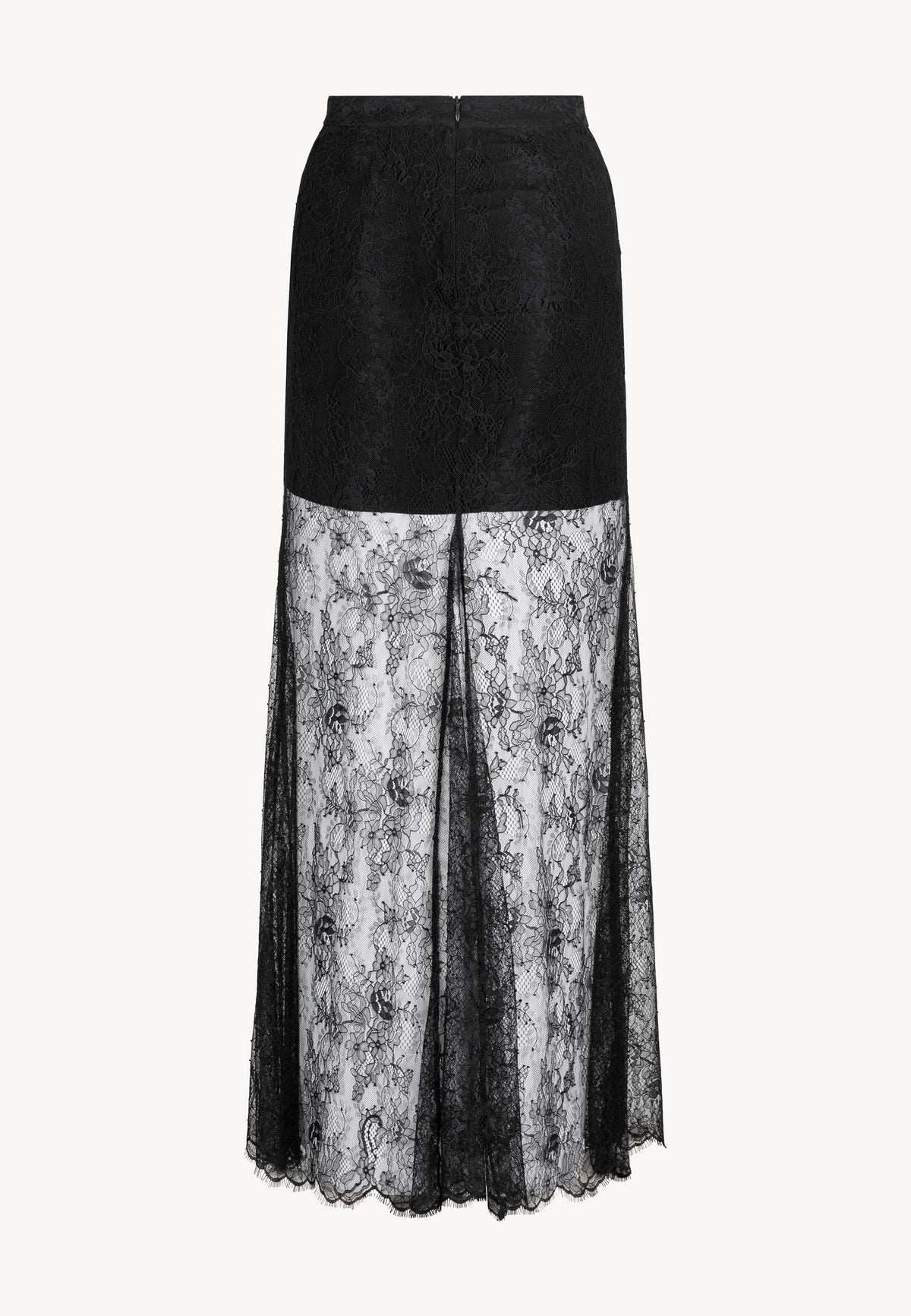 Back view of the FLACE lace maxi skirt.