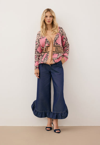 Pink sweater with floral pattern FLORANA