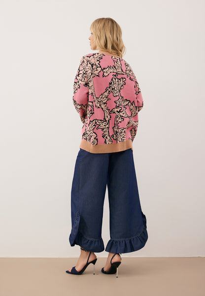 Pink sweater with floral pattern FLORANA