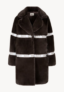 Brown FLORENCE women’s faux fur coat with branded side stripes