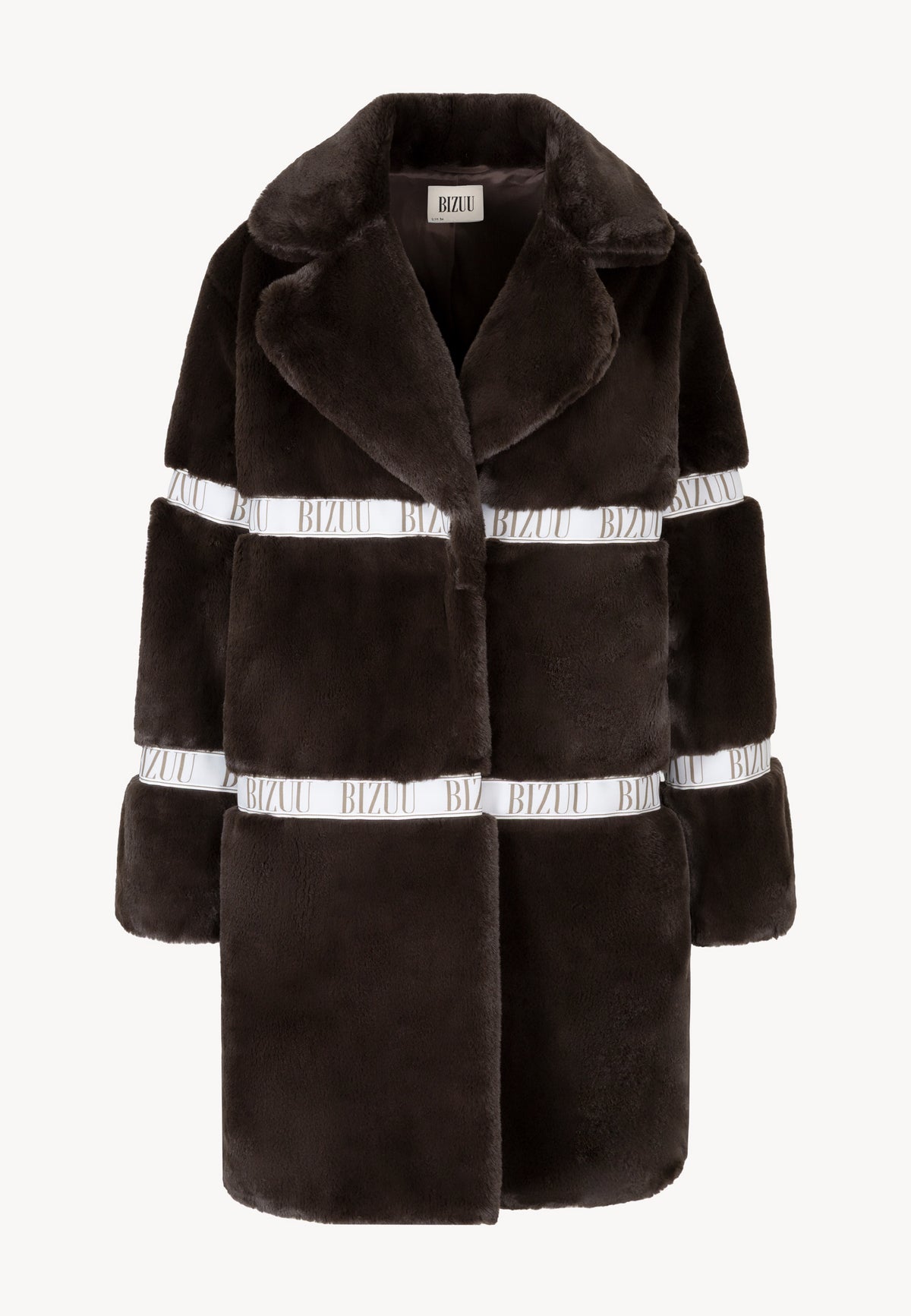 FLORENCE faux fur coat with branded logo tape.