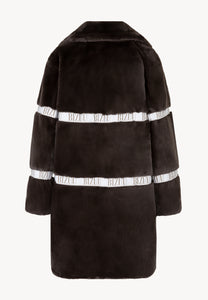 Brown FLORENCE women’s faux fur coat with branded side stripes