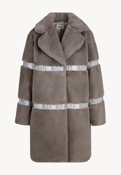 Women’s FLORENCE faux fur coat with branded side stripes in taupe