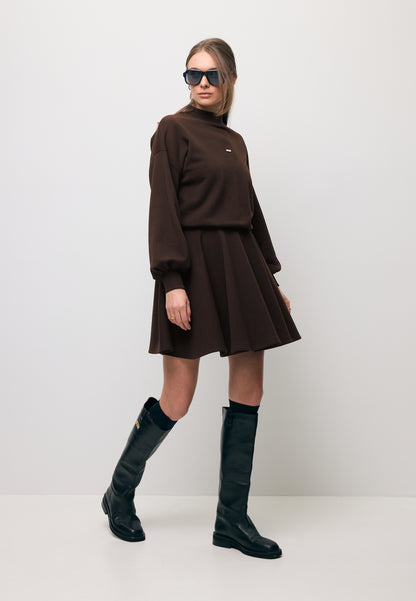 Brown FOXI mini dress with a flared hem
