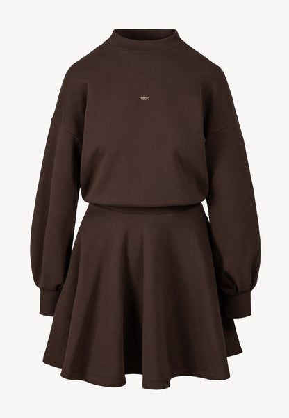 Brown FOXI mini dress with a flared hem