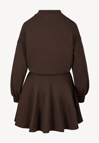 Brown FOXI mini dress with a flared hem