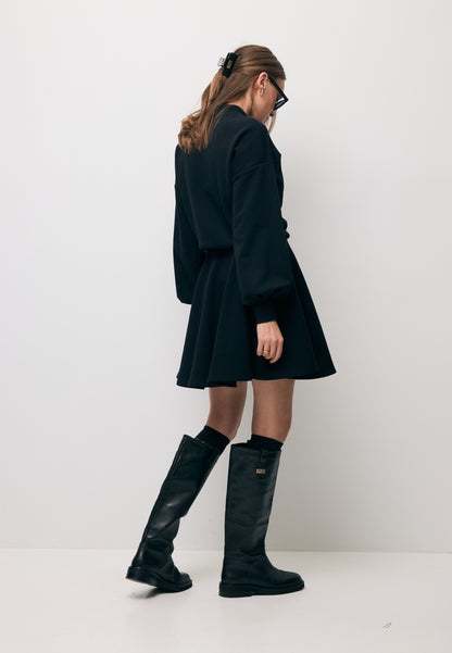 Black mini dress with flared hem FOXI