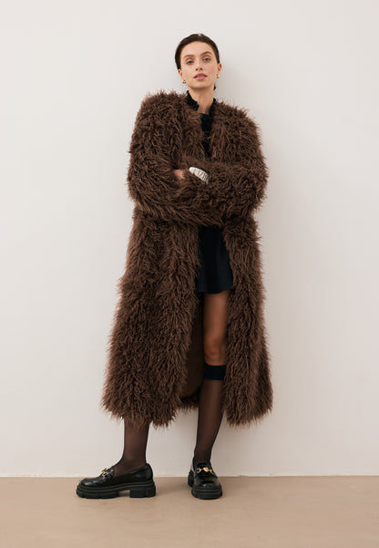 Brown long-hair faux fur GENUA coat.