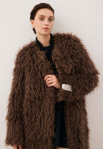 Brown long-hair faux fur GENUA coat.