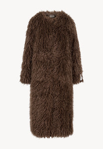 Brown long-hair faux fur GENUA coat.