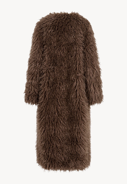 Brown long-hair faux fur GENUA coat.
