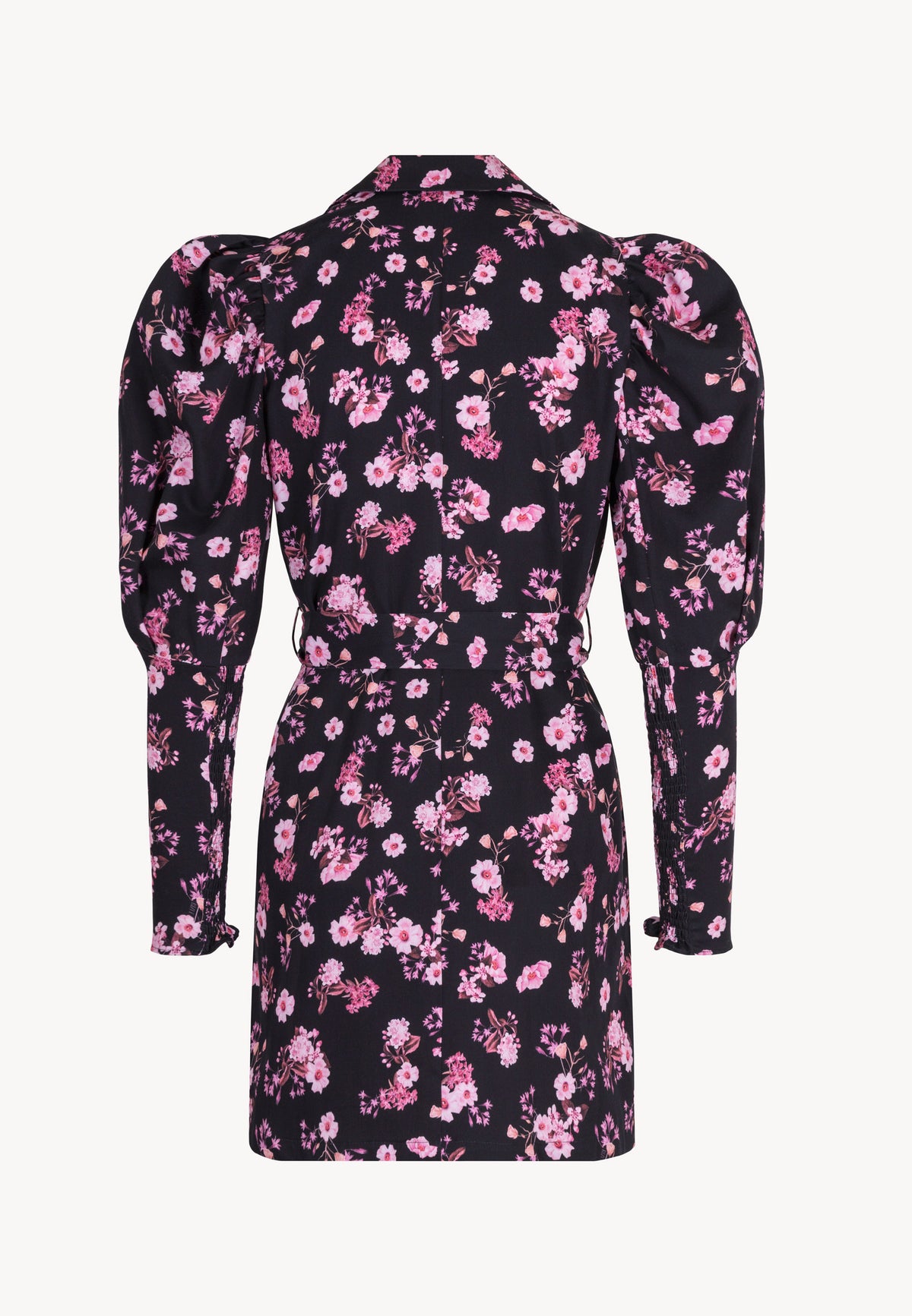 Back view of the GEORGINA floral dress with waist tie.
