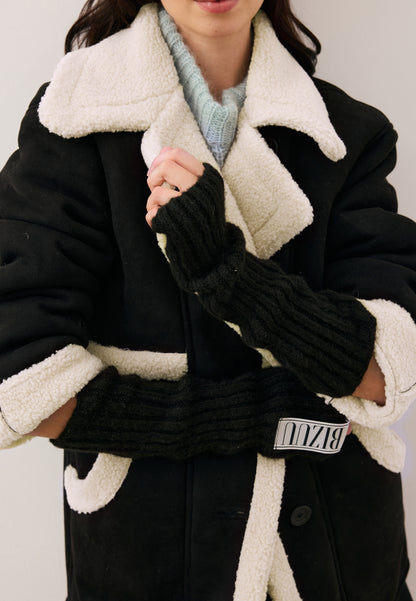 Black ribbed knit mittens GINGI