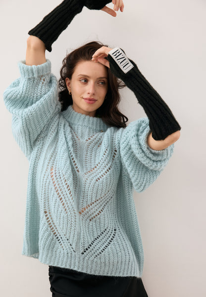 Black ribbed knit mittens GINGI