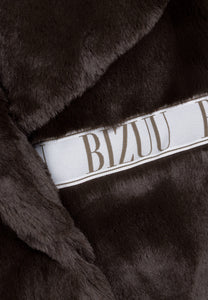 Brown GREGORIA short faux fur coat with branded side stripes