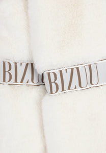 Cream GREGORIA short faux fur coat with branded side stripes