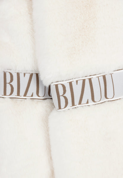 Cream GREGORIA short faux fur coat with branded side stripes