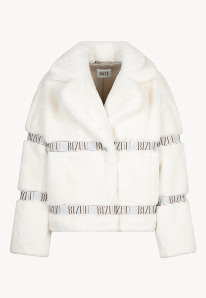 Cream GREGORIA short faux fur coat with branded side stripes