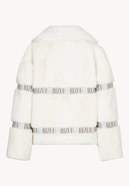 Cream GREGORIA short faux fur coat with branded side stripes