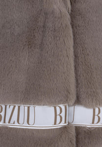 Taupe GREGORIA short faux fur coat with branded side stripes