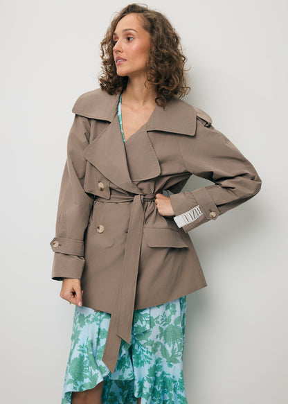 Short double-breasted trench coat RACHY in taupe
