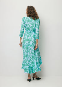 Blue tie-waist dress with ruffles HUELVA