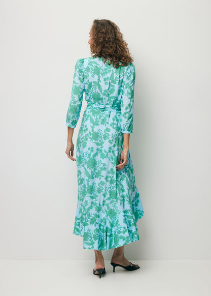 Blue tie-waist dress with ruffles HUELVA