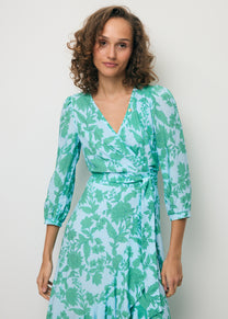 Blue tie-waist dress with ruffles HUELVA