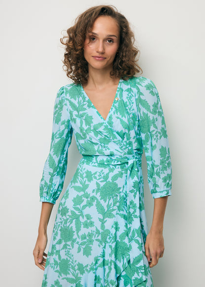 Blue tie-waist dress with ruffles HUELVA