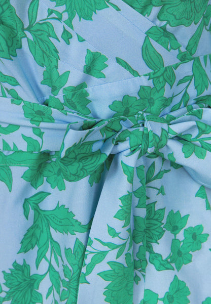 Blue tie-waist dress with ruffles HUELVA