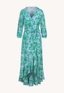 Blue tie-waist dress with ruffles HUELVA