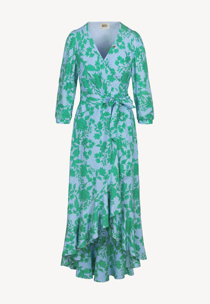 Blue tie-waist dress with ruffles HUELVA