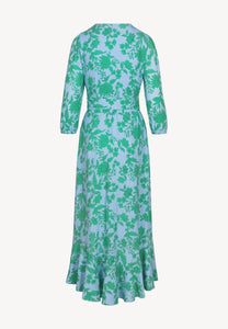 Blue tie-waist dress with ruffles HUELVA