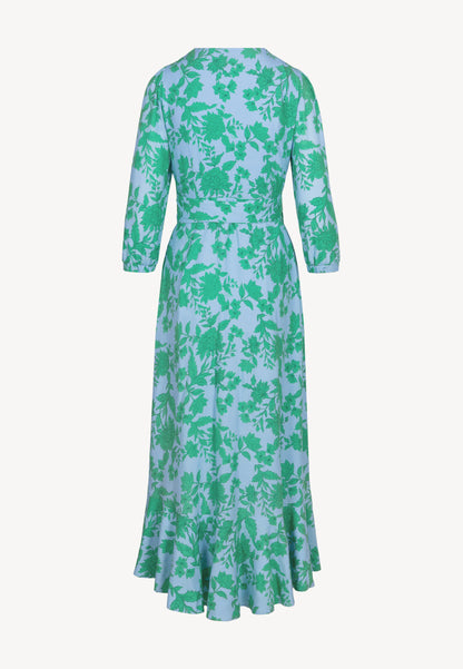 Blue tie-waist dress with ruffles HUELVA
