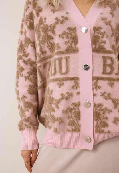 LANZAR pink cardigan with signature print
