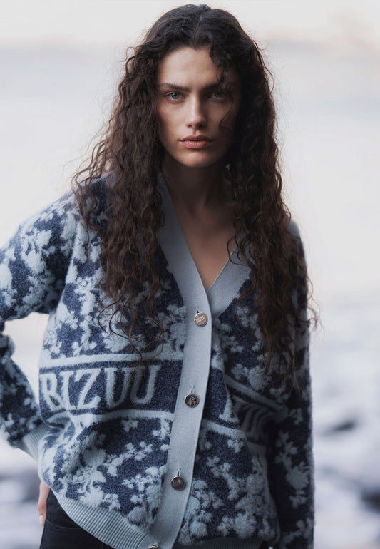 Blue cardigan with branded buttons LANZAR