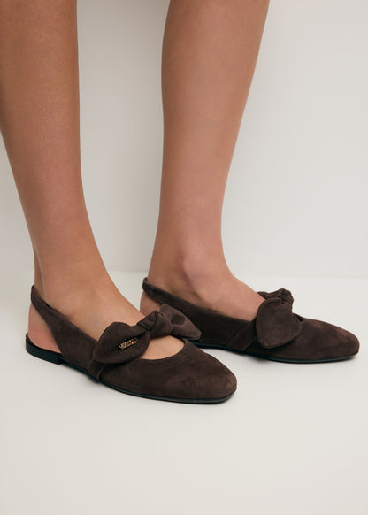 Brown suede LAZO slingback ballet flats
