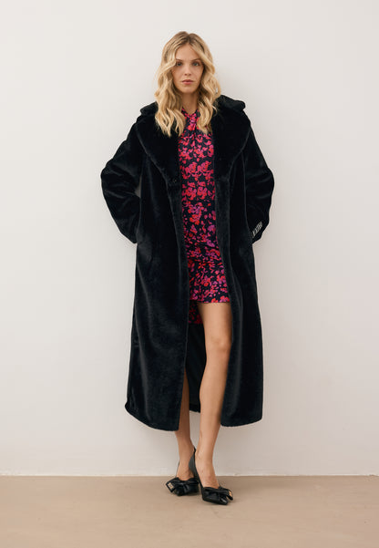 Black fur coat with leopard print on the back LIVORNO