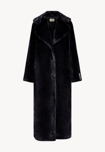 Black fur coat with leopard print on the back LIVORNO