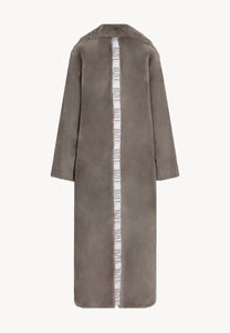 Taupe LIVORNO faux fur coat with logo tape on the back